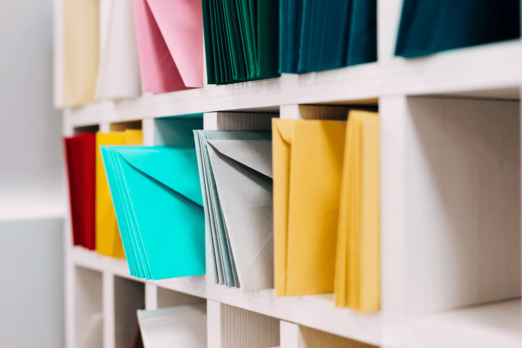 Colorful organized printed envelopes
